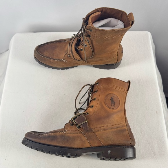 Polo Ralph Lauren Leather Buckle Ranger Boots‎ in Brown Size 10 - Picture 1 of 7
